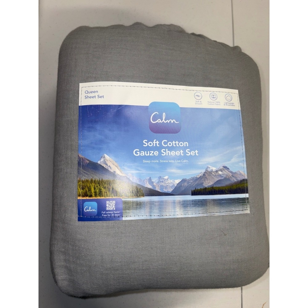 Calm Soft Cotton Gauze Sheet Set Queen Stone Grey 4 Piece Bedding NEW